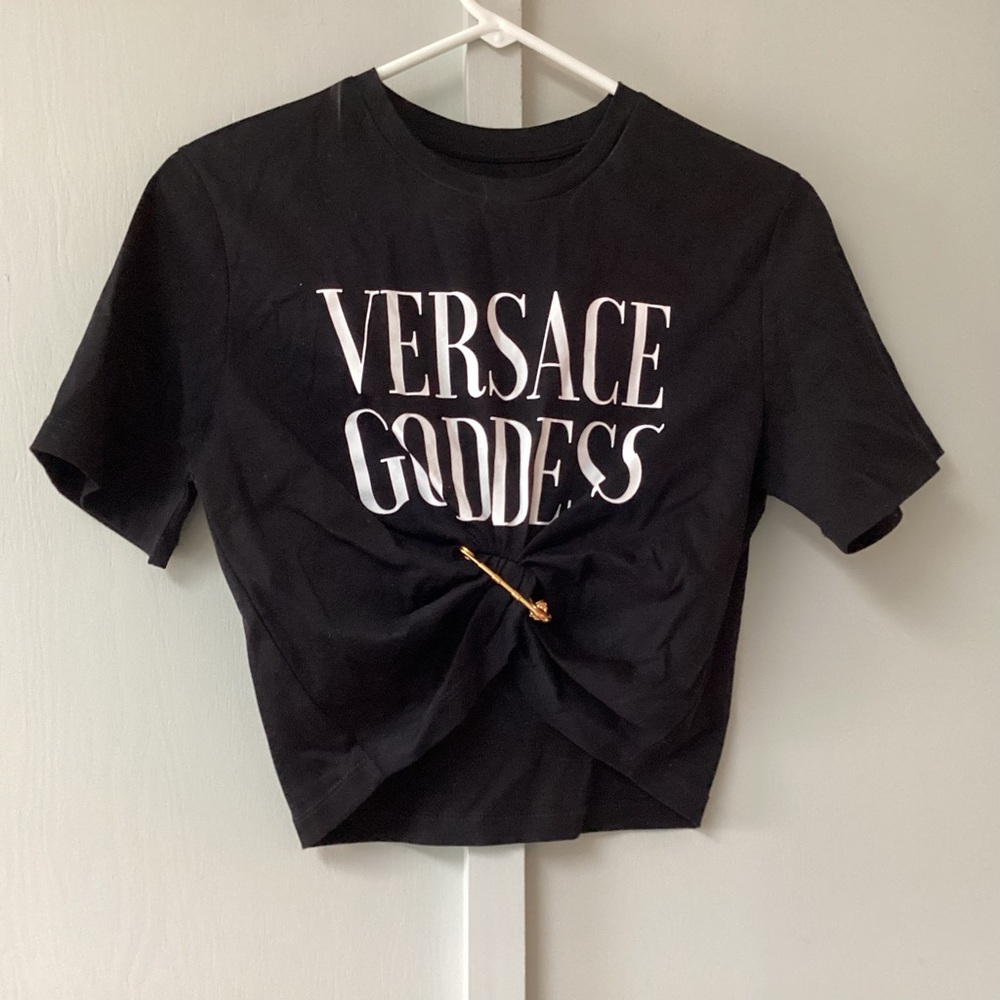 Versace Medusa  T-Shirt Cropped Safety Pin Logo Black Size Small 100% Cotton
